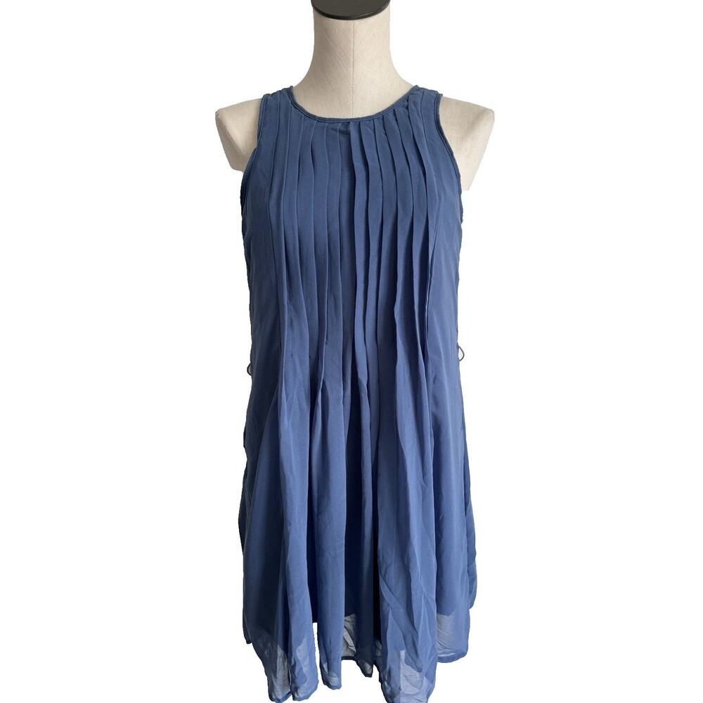 NWT Zapa Basic Womens Sleeveless Pleated Dress Blue Flowy Cottagecore Medium